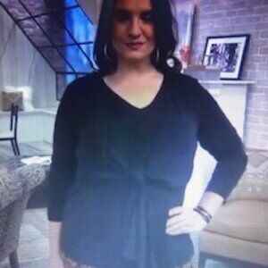 Susan Graver Liquid Knit Top with Tied Chiffon Overlay